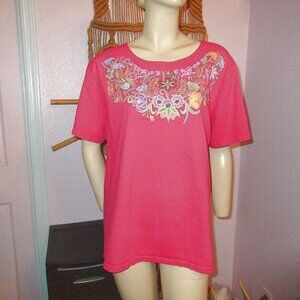 Sabaku Art Las Flores Huipil T-Shirt Size XL Southwestern Floral Knit Top USA